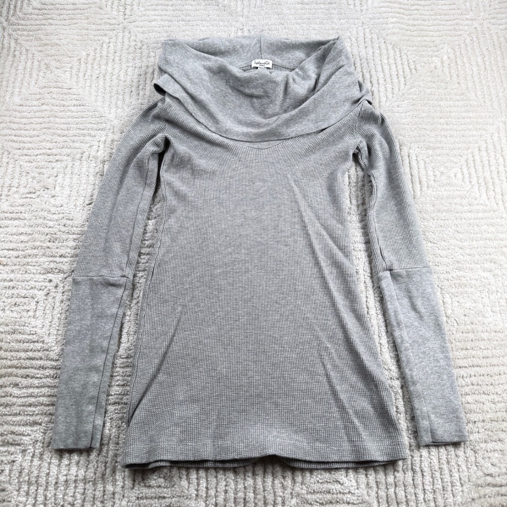 Splendid Thermal Top Women's Small Gray Cowl Neck Waffle Knit Pima Basics Cozy